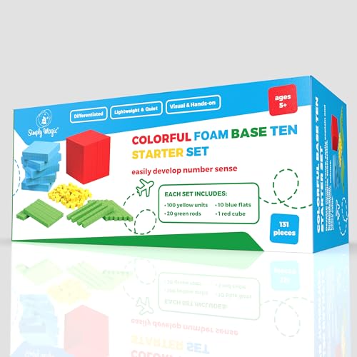 Simply Magic 131 PCS Foam Base Ten Blocks for Math - Place Value Blocks