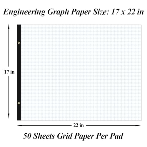 Large Engineering Graph Paper - 22" x 17" Grid Paper, 50 Sheets/100 Pages, 4"x4" Grid Pad, Giant Drafting Pad Sketching Graph Paper for Engineer Architect Designer Mathematician Draftsman - size: 1-Pack, style: Graph