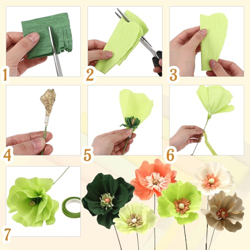 Gersoniel 57 Pcs Crepe Paper DIY Kit for Flower Making, Green and Gold - color: Green and Gold
