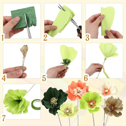 Gersoniel 57 Pcs Crepe Paper DIY Kit for Flower Making, Green and Gold - color: Green and Gold