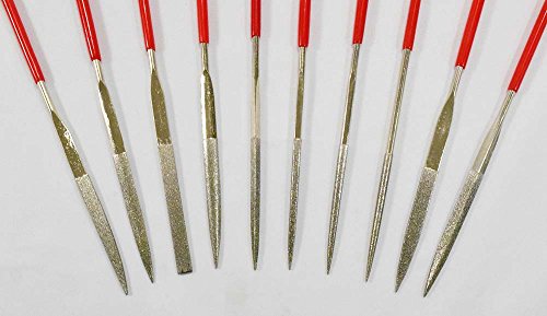 10 Piece Diamond Needle Files Set | Size 140mm X 3mm (5.5" x 0.1") | Vinyl Coated Handles | Round, Tapered, Half Round, Barrette, Crossing, Knife, Equaling, Warding, Square - size: 5.5" (10 Piece)