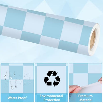 Blue Checkered Bulletin Board Paper Roll Retro Pastel Blue Bulletin Board Background Paper Back to School Classroom Decor Poster for Art Craft DIY Projects Home Office Party Supplies 17.7inx20ft - style: Blue Checkered