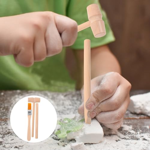 BESTonZON Dinosaur Excavation Toy Kit for Kids 12 Wooden Hammers 3 Chisels 3 Brushes Stem Science Learning Tools for Digging Blocks and Pretend Play 5.51 X 1.57 X 3.14 in