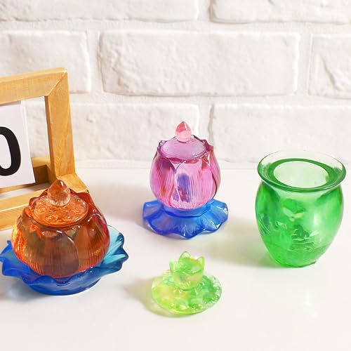 Lotus Resin Jar Mold with Lid, Silicone Mold for Epoxy Resin Casting