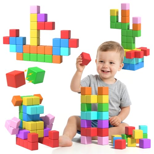 Large Magnetic Blocks,56PCS 1.34in 3D Building Cubes for Kids Ages 3+ - style: 56PCS（1.34in）
