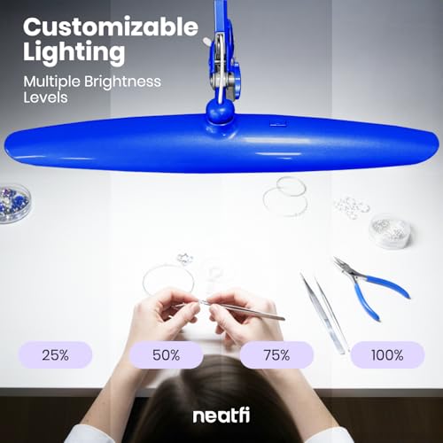 Neatfi XL 2200 Lumens 24W LED Desk Lamp – Shadow-Free Task Lighting | 4-Level Dimming | Home Office & Crafts Use | 20-Inch Wide Head (Sapphire Blue, Non-CCT with Clamp) - color: Sapphire Blue, size: Non-CCT with Clamp