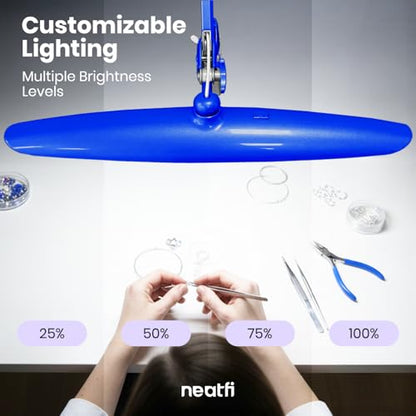 Neatfi XL 2200 Lumens 24W LED Desk Lamp – Shadow-Free Task Lighting | 4-Level Dimming | Home Office & Crafts Use | 20-Inch Wide Head (Sapphire Blue, Non-CCT with Clamp) - color: Sapphire Blue, size: Non-CCT with Clamp