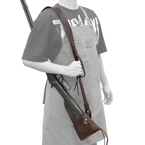 WAYNE'S DOG No Drill Leather Rifle Sling with Slip-on Recoil Pad and Barrel Mount fit for Lever Action Rifles, Shotguns - color: Coffee, size: Full Leather
