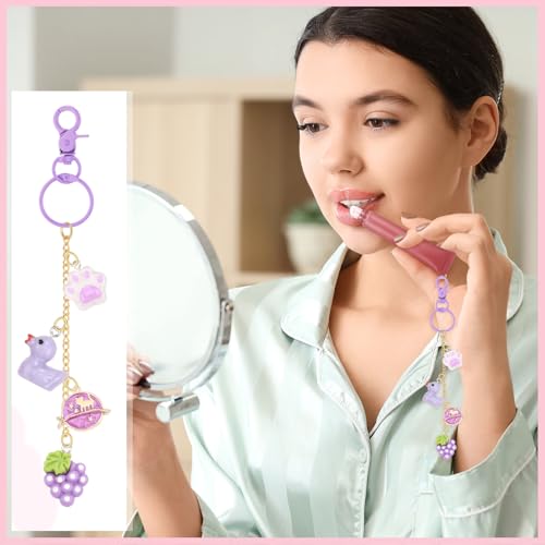 VioraWhite 213 Pcs Keychain Making Kit Bag Charm Kit Cute Lip Gloss Keychain 100 Pink Enamel Charms 32.81 ft Gold Chains for DIY Crafts Women - style: Cute