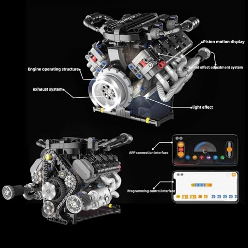 V8 Engine Building Kits that Runs with Motor & APP Controls,715+Pcs