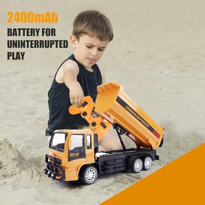 Jiakora Remote Control Dump Truck for Kids, 2.4GHz RC Construction Vehicle with LED Lights, 45° Dumping Function, 2 Rechargeable Batteries, Toy Truck for Boys Girls 3 4 5 6 7 8 Years Old - style: Dump Truck