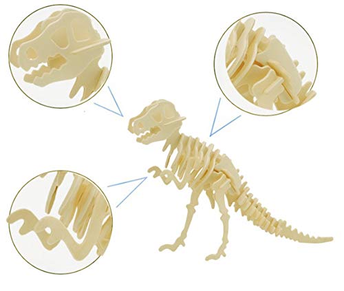 3D Wooden Dinosaur Puzzle - 6 Piece Set Wood Dinosaur Skeleton Model Puzzle - DIY Wooden Crafts 3D Puzzle - STEM Brain Teaser Puzzle Gifts - color: 3d Dinosaur