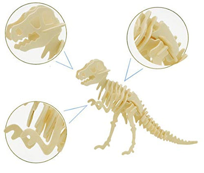 3D Wooden Dinosaur Puzzle - 6 Piece Set Wood Dinosaur Skeleton Model Puzzle - DIY Wooden Crafts 3D Puzzle - STEM Brain Teaser Puzzle Gifts - color: 3d Dinosaur