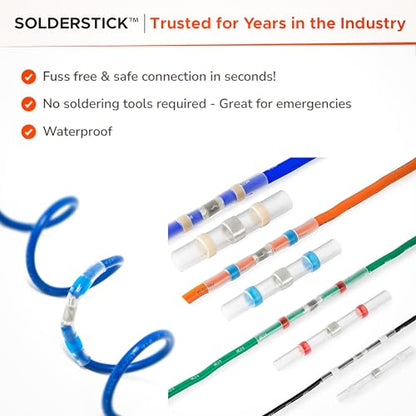 50 Pieces Waterproof Solder Seal Wire Connectors Kit, Electrical Insulated Wire Splice Heat Shrink Wire Connectors with 4 Gauges - 12-10, 16-14, 22-18, 26-24 AWG