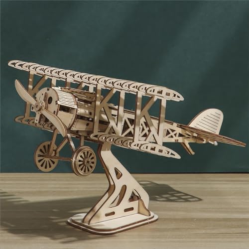3D Wooden Puzzles Aircraft Vintage Airplane Model DIY Science Kit Birthday for Adults & Teens to Build Combination - style: Airplane