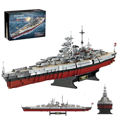 WW2 Military Bismarck Battleship Building Set, Large-Sized Warship, A Gift Compatible with Lego for Adult Collection(2073 Pcs) - style: Bismarck