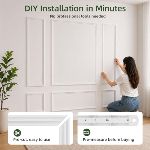 Pre-Cut Wall Molding Kit, 6 Pcs Wainscoting Panels - color: A