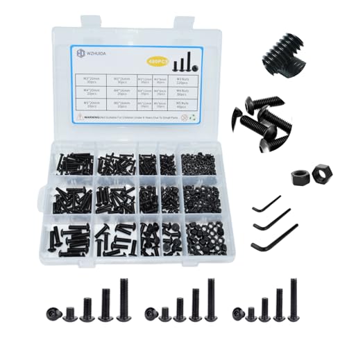 480PCS Metric Nuts and Bolts Assortment Kit, M3 M4 M5 Button Head Hex Socket Cap Screws Bolts and Hex Nuts with 3 Hex Wrench, Fully Threaded, 8.8 Grade Alloy Steel, Black Zinc Plated - size: 480Pcs M3 M4 M5 8mm-20mm
