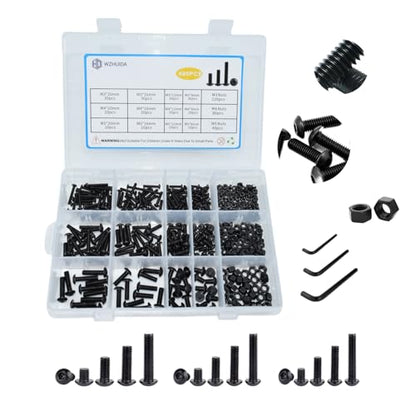 480PCS Metric Nuts and Bolts Assortment Kit, M3 M4 M5 Button Head Hex Socket Cap Screws Bolts and Hex Nuts with 3 Hex Wrench, Fully Threaded, 8.8 Grade Alloy Steel, Black Zinc Plated - size: 480Pcs M3 M4 M5 8mm-20mm