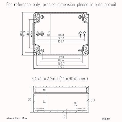 Junction Box, Zulkit Project Box IP65 Waterproof Outdoor Box ABS Plastic Electrical Boxes Electronic Enclosure Black 4.5 x 3.5 x 2.2 inch(115 x 90 x 55 mm)(Pack of 1) - size: 4.5" x 3.5" x 2.2"(Pack of 1)