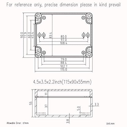 Junction Box, Zulkit Project Box IP65 Waterproof Outdoor Box ABS Plastic Electrical Boxes Electronic Enclosure Black 4.5 x 3.5 x 2.2 inch(115 x 90 x 55 mm)(Pack of 1) - size: 4.5" x 3.5" x 2.2"(Pack of 1)