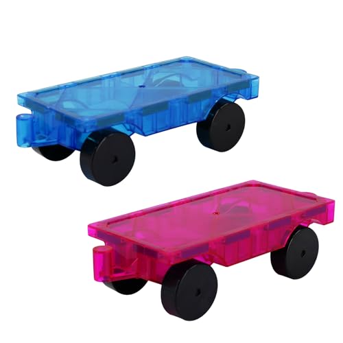 Magnetic Tiles Car Set Truck Kit Toy with Stronger Magnets, Educational Magnet Cars with Re-Enforced Hitch and Long Bed for Girls Boys Toddler Ages 3+ (Blue & Purple) - color: Blue & Purple