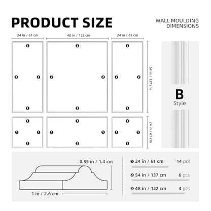 Peel and Stick Wall Molding Kit Set of 6 Frames - color: White