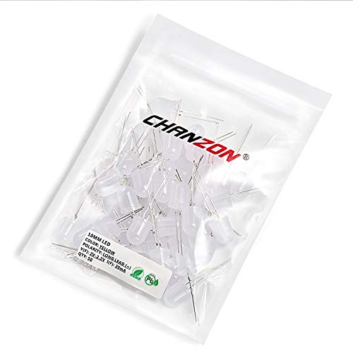 CHANZON 50 pcs 10mm Yellow Diffused LED Diode Lights (DC 2V 20mA) - color: E) White-yellow (50pcs)