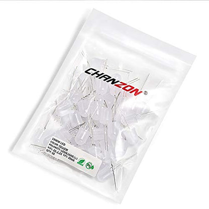 CHANZON 50 pcs 10mm Yellow Diffused LED Diode Lights (DC 2V 20mA) - color: E) White-yellow (50pcs)