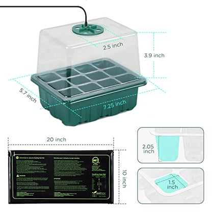 7-Pack Seed Starter Kit with Grow Light (12 Cells per Tray), Plant Germination Trays with Adjustable Humidity Dome Seed Trays Seedling Starter with Base Trays for Germination - color: Green/Black