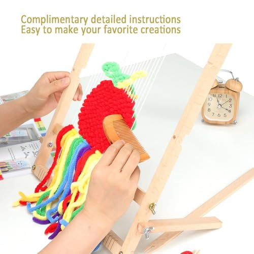 Weaving Loom for Beginners Adults/Kids and 1 Set of Weaving Works Complete Yarn Kit with Detailed Friendly Instructions, Parents and Children in The Holiday Experience Weaving Brings Fun_Apple - size: A3FT