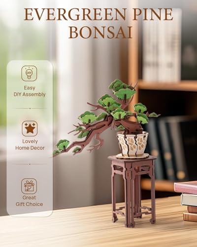 Rowood 3D Wooden Puzzles for Adults,Mother's Day DIY Pine Bonsai Tree Botanical Collection Building Set Home Decor Craft Kits for Adults,Gift on Christmas Birthday Teacher's Day-Evergreen Pine Bonsai - style: Evergreen Pine Bonsai