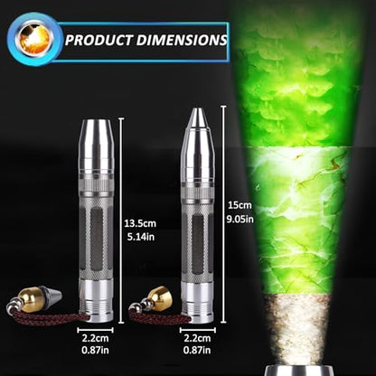 JINGYAN Professional Gemstone Flashlight - 3-in-1 Light Source (365nm Ultraviolet/Yellow/White) for Diamond, Jade & Jewelry Appraisal, Rechargeable Handheld Torch with Multifunctional Two Lamp Heads