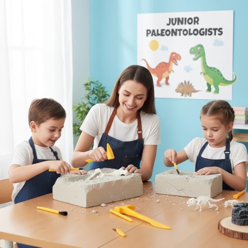 10 Set Excavation Tool Kit: Dino Fossils Dig Kit for Kids, Bulk Archaeology Dig Tools with Mini Hammer Chisel and Brush for Fossil Gem Digging, Science Toy