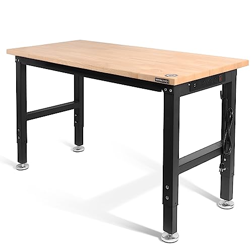 WORKPRO 48" Adjustable Workbench, Rubber Wood Top, 2000 LBS Capacity - size: 4FT workbench