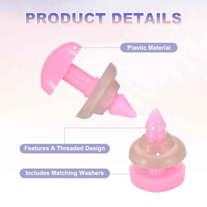 MECCANIXITY 50set 7mm Large Plastic Triangle Safety Noses Pink with Washer for Crochet Stuffed Animal Doll Craft Puppet Plush Toy Bear - color: Pink, size: 7mm
