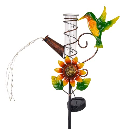 Solar Hummingbird Rain Gauge Outdoor with 6 Inch Glass Tube - color: Hummingbird F