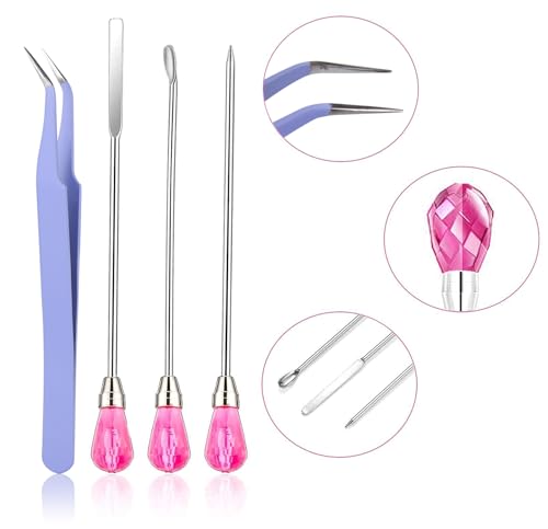 11 Pcs Silicone Resin Mold Tools Set Stirring Needle Spoon Tool Tweezers Precision Kit, Anti-Static Electronics Tweezers Set for Resin Art Crafts,Jewelry Making,Epoxy Casting Molds-Rose Red & Purple - color: Purple
