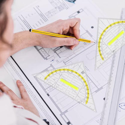 4 Pcs Multifunctional Triangle Ruler with Handle, Plastic Triangle Ruler Protractor Geometry Set Transparent Set Square Drafting Ruler for Architectors Designers Engineers Drawing Tools