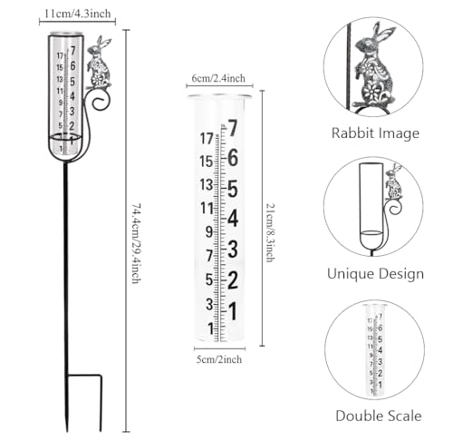 Stargarden Rain Gauge Outdoor, Rabbit Rain Gauge with Metal Stake - color: grey rabbit