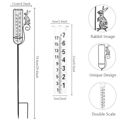 Stargarden Rain Gauge Outdoor, Rabbit Rain Gauge with Metal Stake - color: grey rabbit