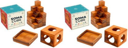 BSIRI Soma Puzzle Cube Wooden Toy Brain Teaser Desk Board Games Adults Master Block Christmas Mind Magic Benders Wood Hand Cube Family Teens Classic (Pack of 2) - size: 7.3 cm x 7.3 cm x 7.3 cm (Pack of 2)