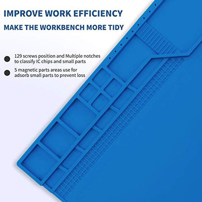 Hengtianmei Heat Insulation Silicone Repair Mat with Scale Ruler and Screw Position for Soldering Iron, Phone and Computer Repair Size: 22 x 14 Inches (H-203) - size: H-203