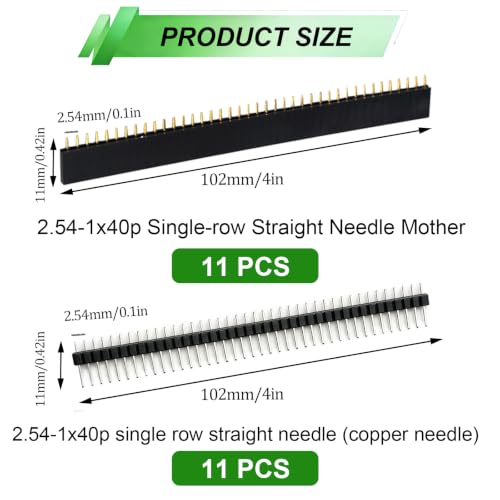 22pcs 2.54mm Male & Female Pin Header Connector, 40Pin, Black, PCB Board Pin Header - size: 22pcs-2.54mm Male & Female Pin Header Connector