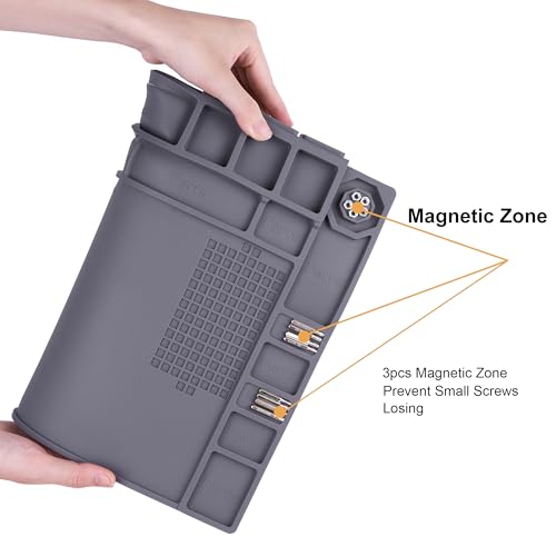 Premium Heat Resistant 932°F Magnetic Soldering Mat, 17.3'' x 11.8'' Electronics Repair Work Mat for Soldering, Electronics Computer Cellphone Repair, BGA Soldering Gun Iron Workbench Protection