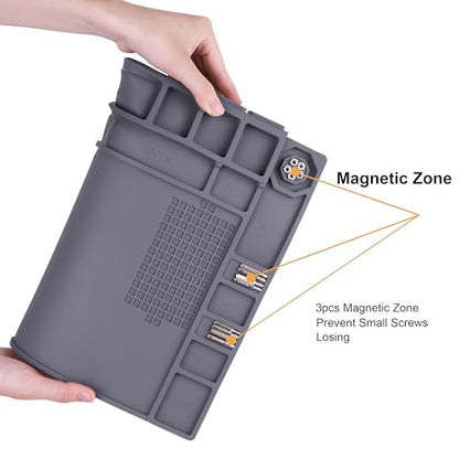Premium Heat Resistant 932°F Magnetic Soldering Mat, 17.3'' x 11.8'' Electronics Repair Work Mat for Soldering, Electronics Computer Cellphone Repair, BGA Soldering Gun Iron Workbench Protection