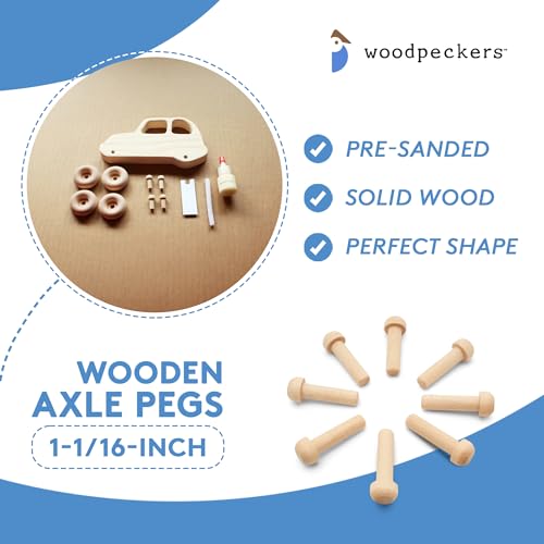 Wood Axle Pegs 1-1/16-inch, Pack of 50 Mini Wooden Pegs for Train Craft, Fits 1/4-inch Hole Wooden Wheels for Crafts, by Woodpeckers - size: 1-1/16 inch