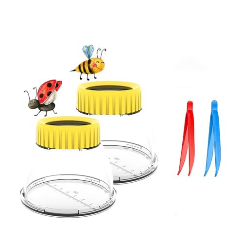 Bug Viewer for Kids 3X Magnifying Insect Observation Kit Built-in 7cm Ruler with 2 Slant Tweezers Bug Jar Catcher Cage for Kids Science Nature Exploration (2Pack Yellow) - color: 2pack Yellow