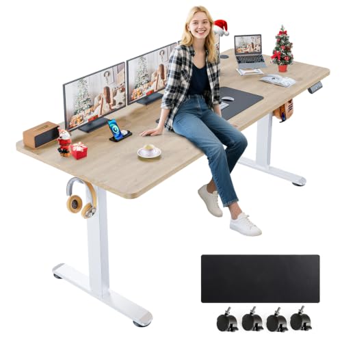 farexon 71x28 Inch Electric Standing Desk with Mouse Pad, Oak Gray - color: Oak Grey, size: 71 x 28''