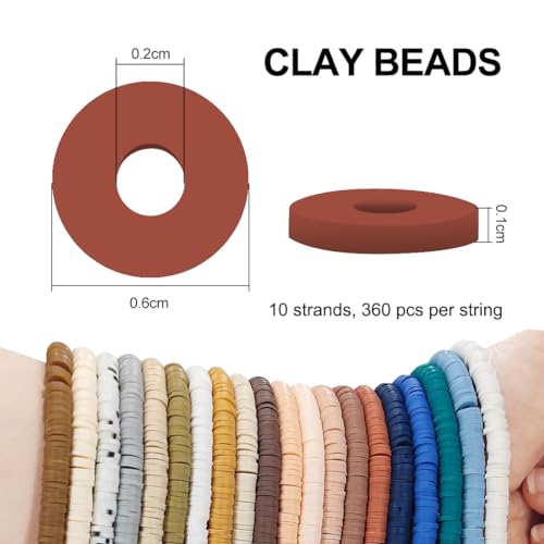 MIIIM 8000 PCS 20 Colors Neutral Clay Beads Strands, Polymer Clay Beads Kit for Bracelets Making, Vinyl Heishi 6mm, with Gold Spacers and Elastic Thread, for Bracelets Necklace - color: A-Neutral-1
